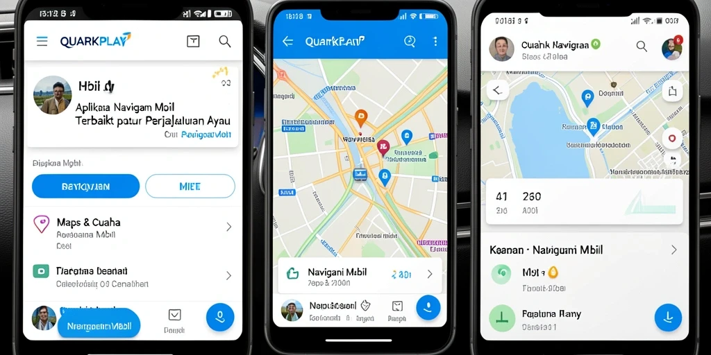 Tampilan antarmuka QUARKPLAY untuk navigasi mobil yang mudah digunakan.